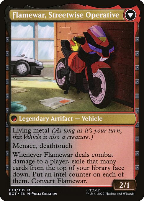 Flamewar, Brash Veteran // Flamewar, Streetwise Operative (reverso)
