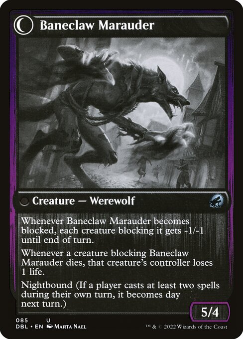 Baneblade Scoundrel // Baneclaw Marauder (reverso)