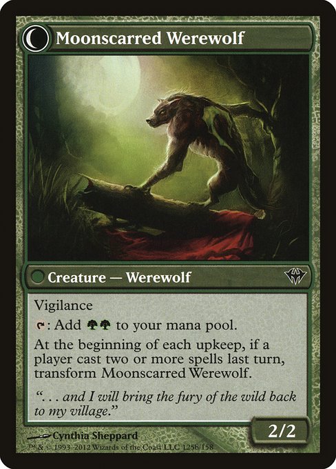 Scorned Villager // Moonscarred Werewolf (reverso)