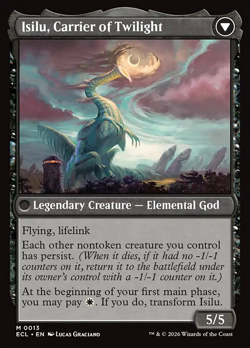 Eirdu, Carrier of Dawn // Isilu, Carrier of Twilight (reverso)