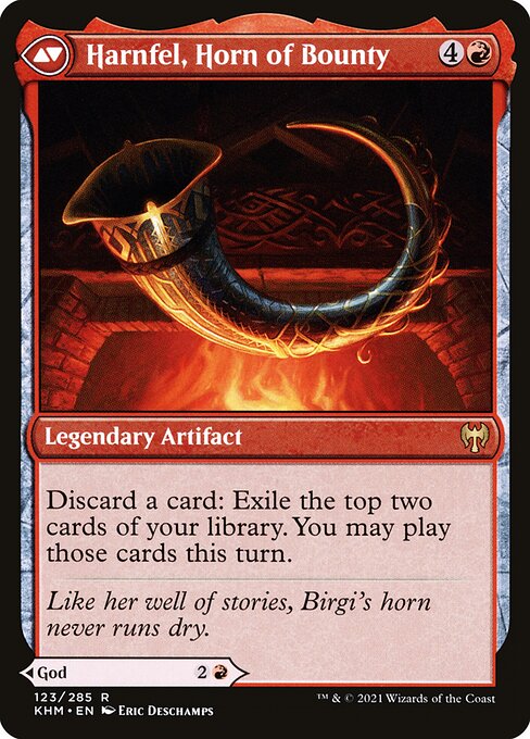 Birgi, God of Storytelling // Harnfel, Horn of Bounty (reverso)