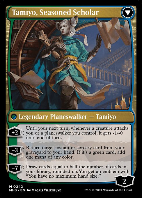 Tamiyo, Inquisitive Student // Tamiyo, Seasoned Scholar (reverso)
