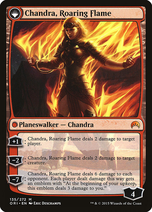 Chandra, Fire of Kaladesh // Chandra, Roaring Flame (reverso)